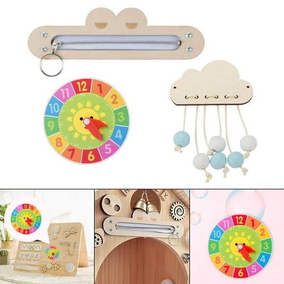 Busy Board Material,Busy Board Accessories Montessori Cognition Toy,Montessori Busy board Accessory Travel Toys,Busy Board Material Sensory Board Frog Zipper and Clouds and Solar Round Clock Salvador Material de tablero ocupado