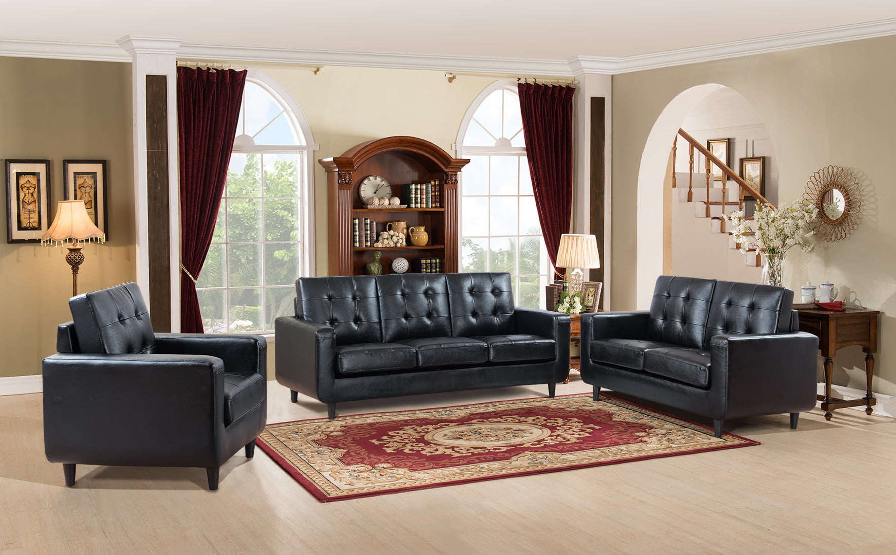 Living Room Furniture Set Modern Tufted Back Couch 3pcs