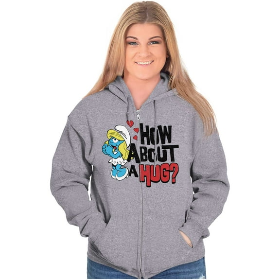 Smurfs Cute Smurfette How About a Hug Zip Hoodie Sweatshirt Women Brisco Brands S