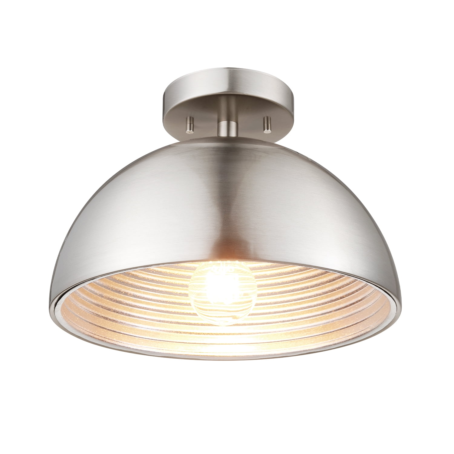Globe Electric Rachelle 1-Light Brushed Nickel Flush Mount Ceiling Light with Ribbed Interior, 69995