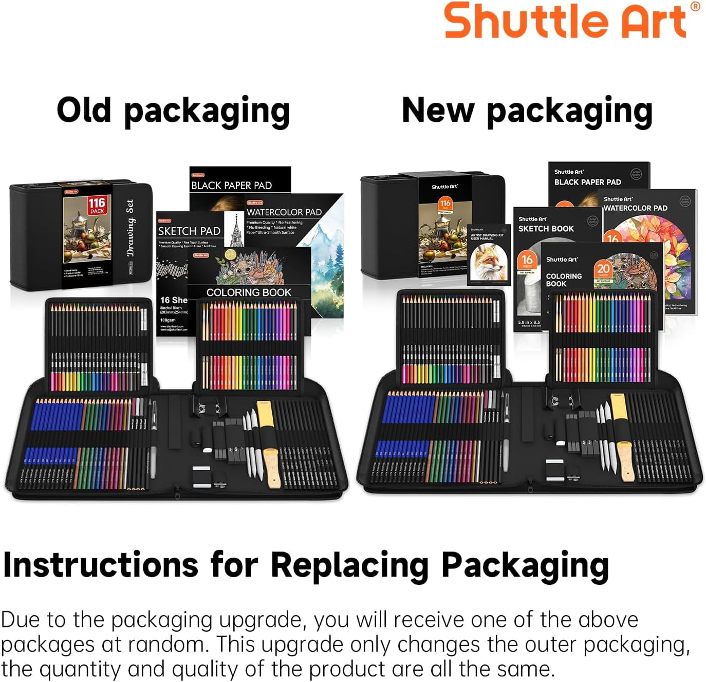 Shuttle Art 116 PCS Drawing Kit, Professional Drawing Supplies with Sketch, Charcoal, Colored, Graphite, Pastel Pencils & Sticks, Complete Drawing Tools and Paper Pads in Zipper Case