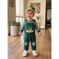 thumbnail image 4 of RUINIXCW Baby Boy Fall Outfit Striped Long Sleeve Romper Applique Overall Pants Hat, 4 of 8