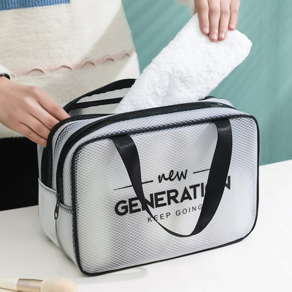 Happy Date Large Clear Makeup Cosmetic Toiletry Organizer Bag, Clear Plastic Tote Bags, Waterproof Transparent Small Clear Handbag Purse