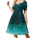 thumbnail image 1 of Vestido de mujer de manga corta con estampado de olas del mar, acuarela, velero, color verde azulado, océano estrellado, vestido de verano para mujer, 1 of 7