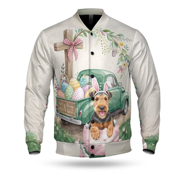 Easter Egg Airedale Terrier Bunny Ear Welcome Spring Truck All Over Print 3D Baseball Jacket Dale Waterside Dog Lover Bomber Jacket Softball - 12002