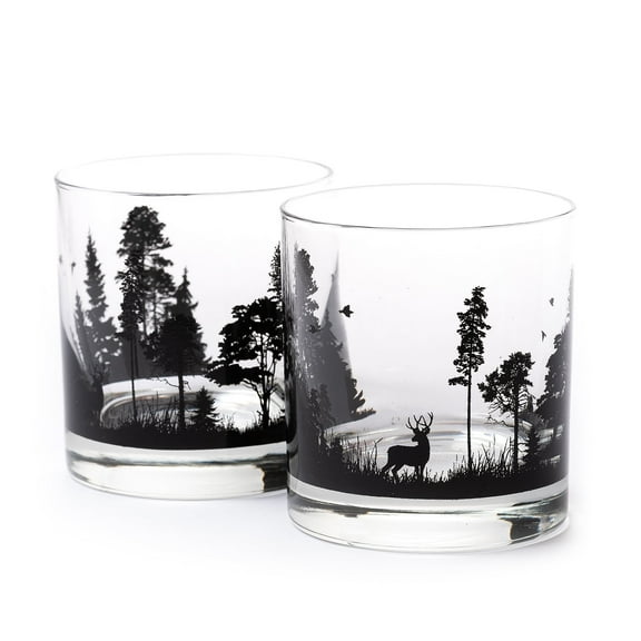 Black Lantern 11 Oz Whiskey Glasses - Forest Animal - Set of 2
