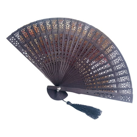 

Wedding Hand Fragrant Party Carved Bamboo Folding Fan Chinese Style Wooden