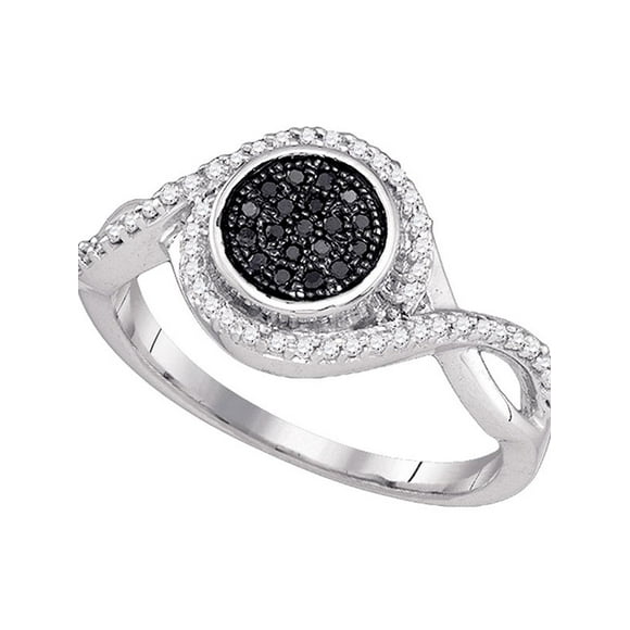 10kt White Gold Womens Round Black Color Enhanced Diamond Cluster Ring 1/5 Cttw