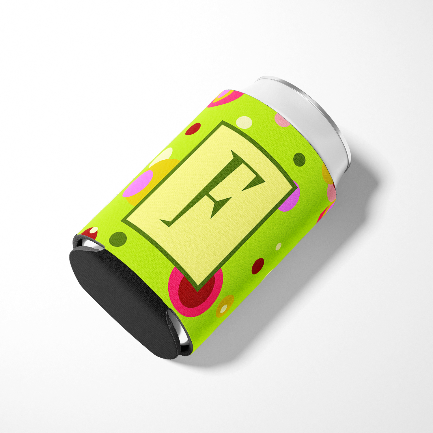 Letter F Monogram - Lime Green Can or Bottle Hugger