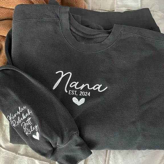 Embroidered Nana Sweatshirt Hoodie with Kids Names on Sleeve Personalized Gifts for Nana Mother's Day Gift Ideas