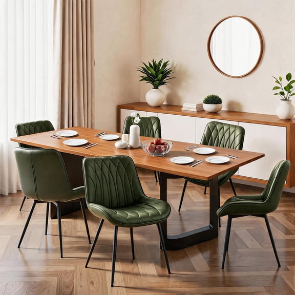 MERXENG Green Faux Leather Dining Chairs with Metal Legs, Set of 6