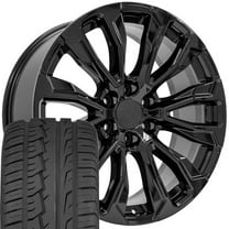 OE Wheels CV30 22 Inch Rims and Tires Fit Yukon Denali Style 6x139.7 22x9 Gloss Black - Hollander 14025 - iMove Gen 2 SUV 285/45-22 (Set of 4)