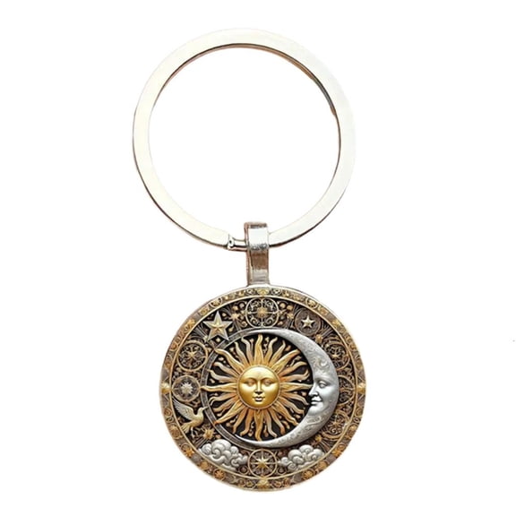 Osdhezcn Creative Round Sun and Moon Keychain for Women Men Fashion Key Ring Jewellery