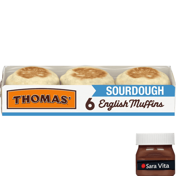 Thomas' Sourdough English Muffins, 6 count, Plain English Muffins, 12 oz Tray