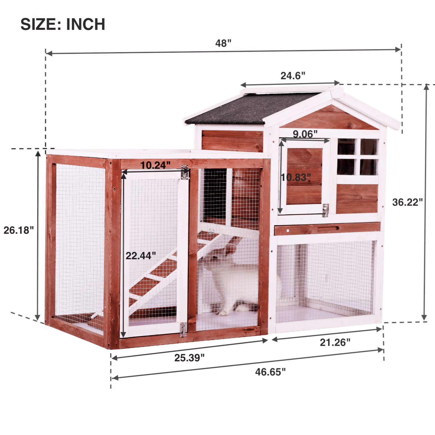 Kadyn 48 in Large Chicken Coop for garden, Wooden Rabbit Hutch w/Door/Ramp , Auburn White Kadyn 48 in Large Chicken Coop for garden, Wooden Rabbit Hutch w/Door/Ramp , Auburn White