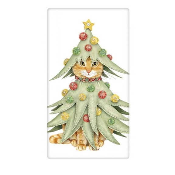 Flour Sack Kitchen Dish Towel Christmas Tree Cat Mary Lake - Thompson