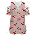 thumbnail image 4 of Cherries Womens Summer V Neck Zipper Top Short Sleeve T Shirt Off Shoulder Top Casual Classy Loose Shirts, 4 of 7