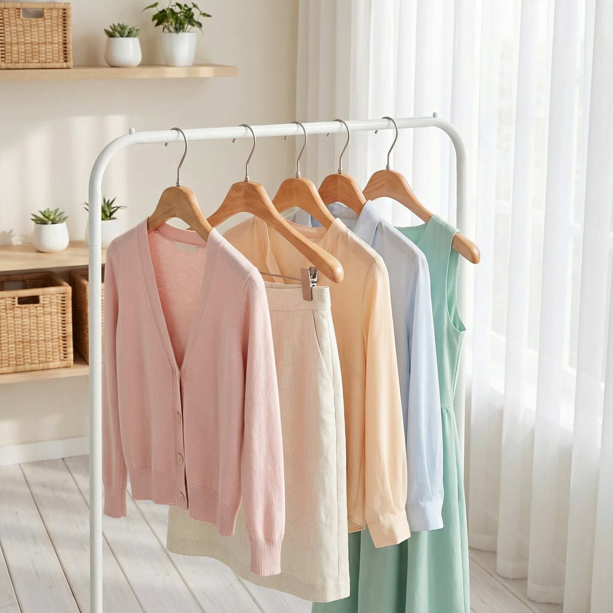 Unique Bargains 2Pcs Wood Nonslip Space Saving Clothes Hangers Natural 15.7inch