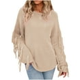 thumbnail image 2 of Chandails pour Femmes Automne/hiver Cardigan Pull Tricoté Manteau Pull Col Rond Uni Manches Longues Pull à Franges Pull Col Rond, 2 of 6