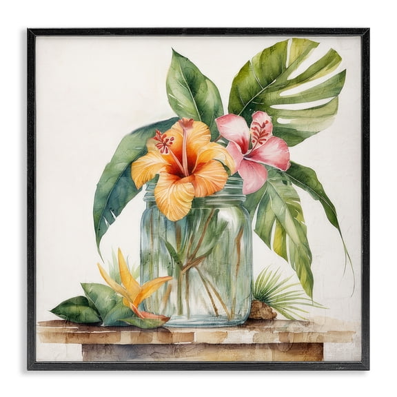 Stupell Industries Bohemian Tropical Floral Vase Black Framed Giclee Art, 12 x 12, by Kim Allen