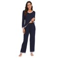 thumbnail image 2 of Womens Pajama Set,Long Sleeve Crew Neck Nightshirt Sleepwear with Casual Elastic Pockets Pajamas Bottoms,Soft Cotton Nightwear Pajama Pjs Lounge Sets,S-2XL Blue, 2 of 7