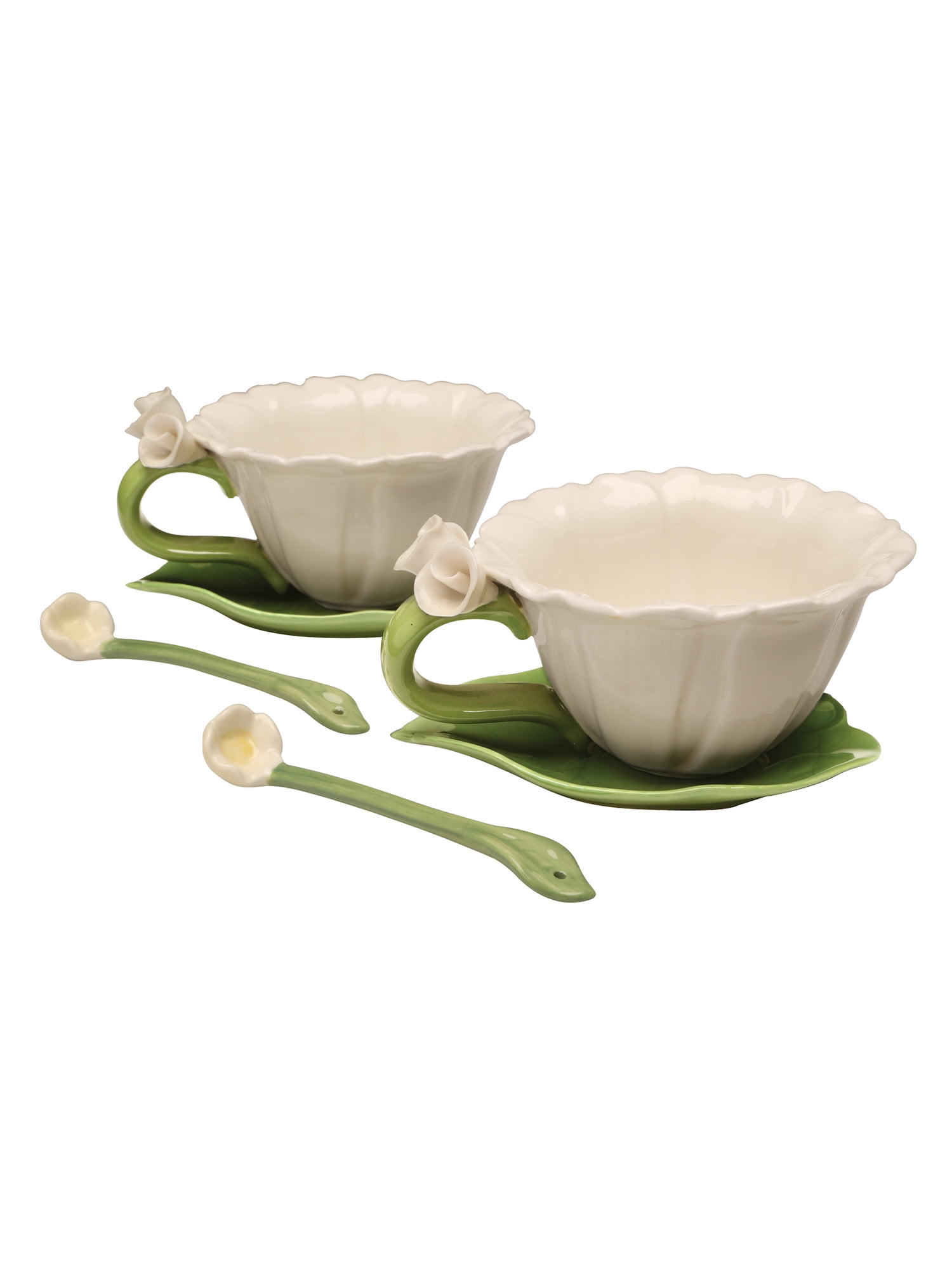 Cosmos Porcelain Floral Tea for 2 Set Flower Shaped 6 Piece Tea Set (2 Cups, Saucers & Spoons