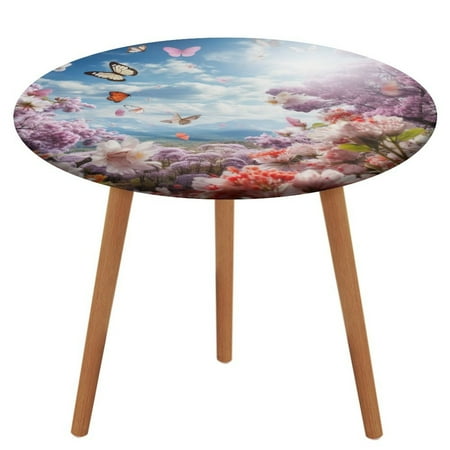 

Butterfly (96) Pattern Round Tablecloth Waterproof Elastic Table Clothes for Dining Table Cute Desk Decor Protector Cover