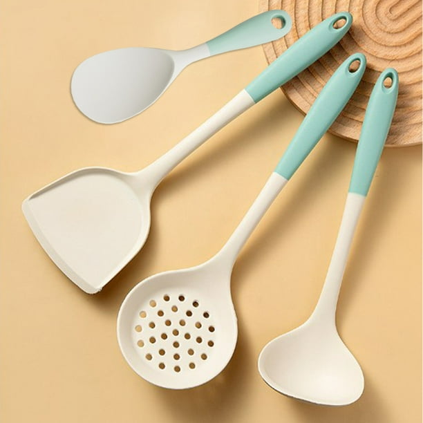 Juego de Utensilios de Cocina de Silicona de 4 Piezas | Combo de Espátula y Cuchara Antiadherente | Silicona de Grado Alimenticio Resistente Al Calor | Apto para Sartenes Antiadherentes | Mango Inoxi