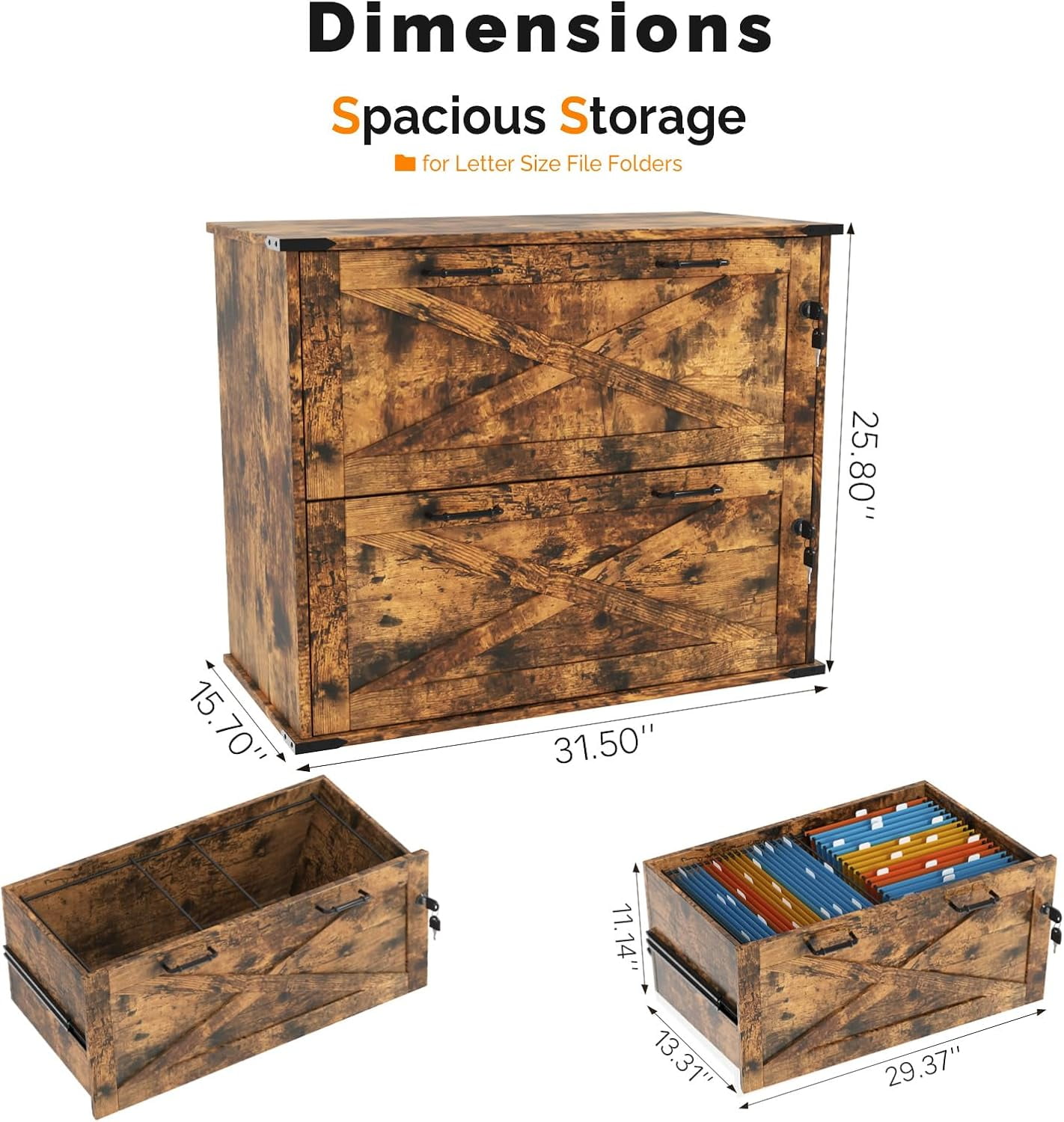 UBesGoo Farmhouse File Cabinet with 2-Drawer Wood Vertical File Storage Cabinet with Individual Lock and Rustic Metal Handles, Brown