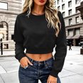 thumbnail image 2 of Horkkom Womens Crewneck Sweatshirt Long Sleeve Solid Color Cropped Sweatshirts Casual Loose Pullover Sweatshirts with Pockets, S-2XL, 2 of 8