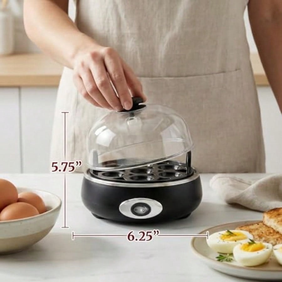 Rapid Egg Cooker 7 Easy-To-Peel Hard Medium Soft Boiled Eggs Poacher Omelet Maker Auto Shut-Off Alarm 16-Recipe Booklet Charcoal Grey