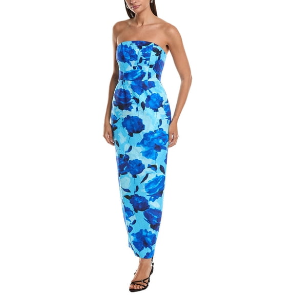Milly womens  Orion Blurred Blossom Jacquard Midi Dress, 8, Blue