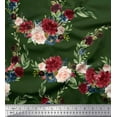 thumbnail image 1 of Soimoi Green Rayon Fabric Ranunculus & Penoy Floral Print Print Sewing Fabric By the Yard 42 Inch Wide, 1 of 3