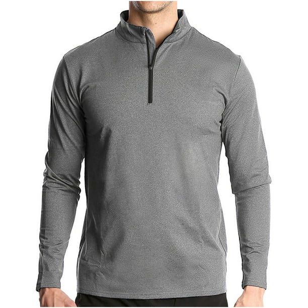 pstuiky Camisas de manga larga abrigadas para hombre, Camiseta deportiva de manga larga para hombre, transpirable, de secado rápido, con media cremallera y color liso Tops casuales para hombres xl