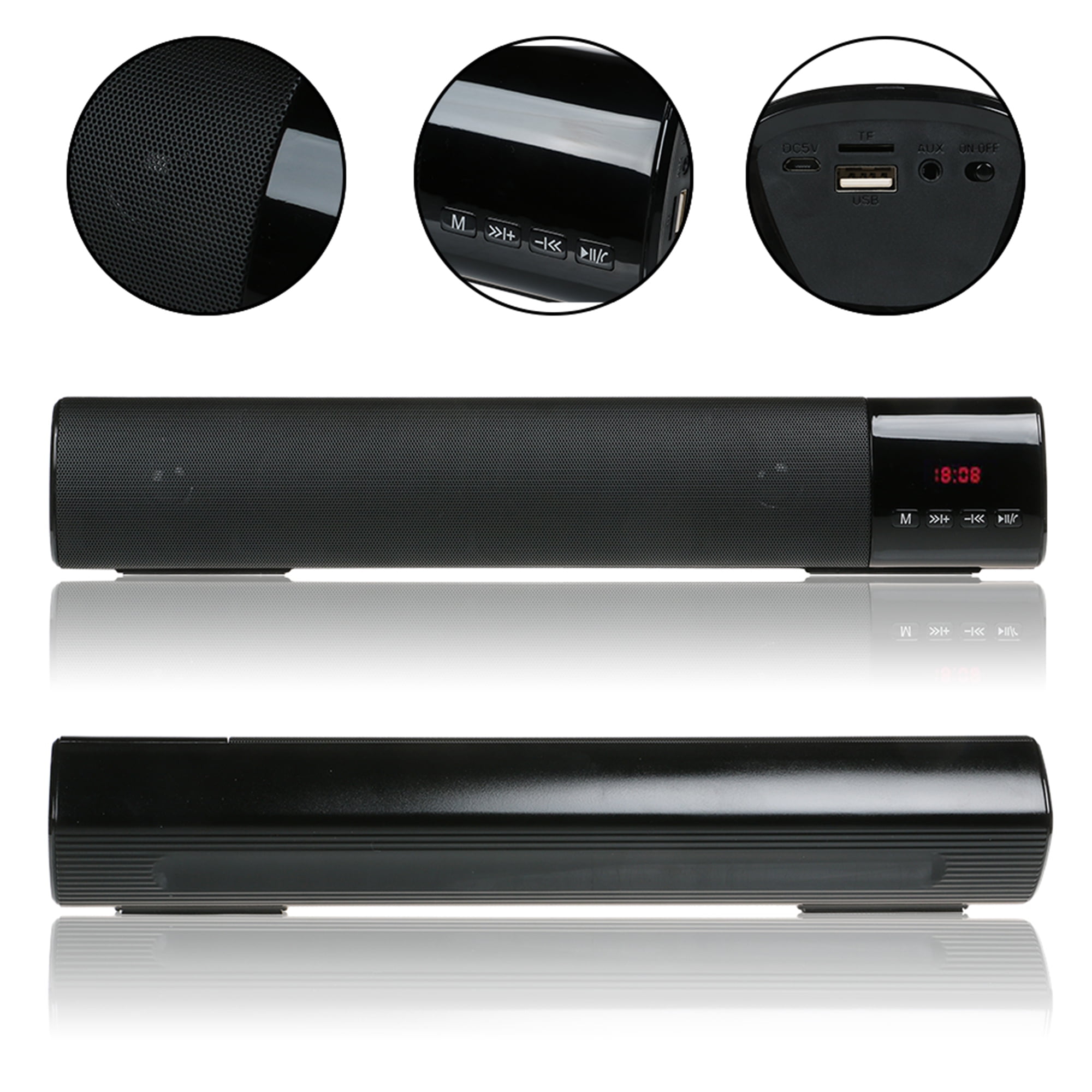 Portable Wireless Mini home theater system B28S bluetooth stereo sound bar  speaker with LED display_Black