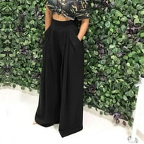 Charella Wide Leg Pants for Women Fashion Casual Full-Length Loose Pants Solid High Waist Trousers Long Straight Wide Leg Pants Black,L