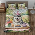 thumbnail image 2 of Happy Mother's Day Siberian Husky with Sweets and Flowers at a Picnic Quilt Bedding Set Husky Dog Lover Gifts 1 Blanket Bed Cover 2 Pillowcases - 13005, 2 of 5