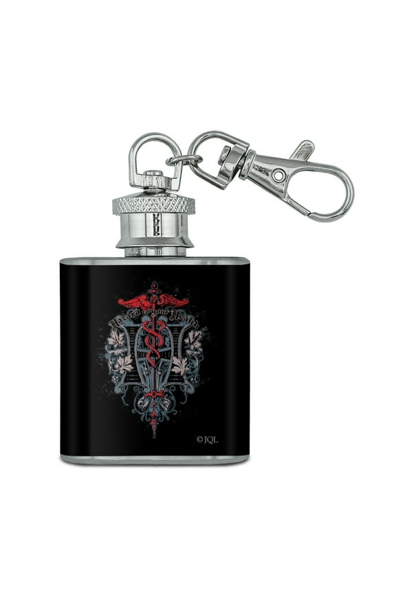 Hazard To Your Health Caduceus Biker Motorcycle Chopper Stainless Steel 1oz Mini Flask Key Chain
