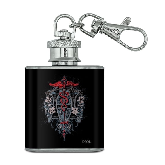 Hazard To Your Health Caduceus Biker Motorcycle Chopper Stainless Steel 1oz Mini Flask Key Chain