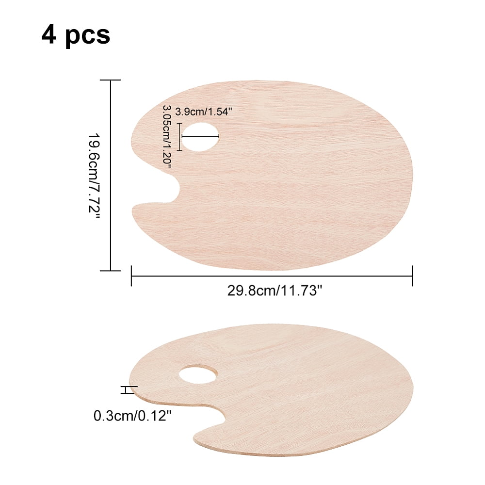 4pcs Oval Wooden Painting Palette 7 x 18 Inch Wooden Paint Tray Artist Painting Palette with Thumb Hole for Acrylic Watercolor Oil Paints