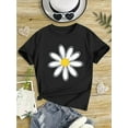 thumbnail image 1 of T-Shirts à Manches Courtes pour Filles, T-Shirt Graphique Décontracté en Coton Doux, Col Rond, Parfait pour Printemps/été, Lavable en Machine, Tenue Décontractée pour Filles Haut Imprimé Marguerite Non Transparent, 1 of 5