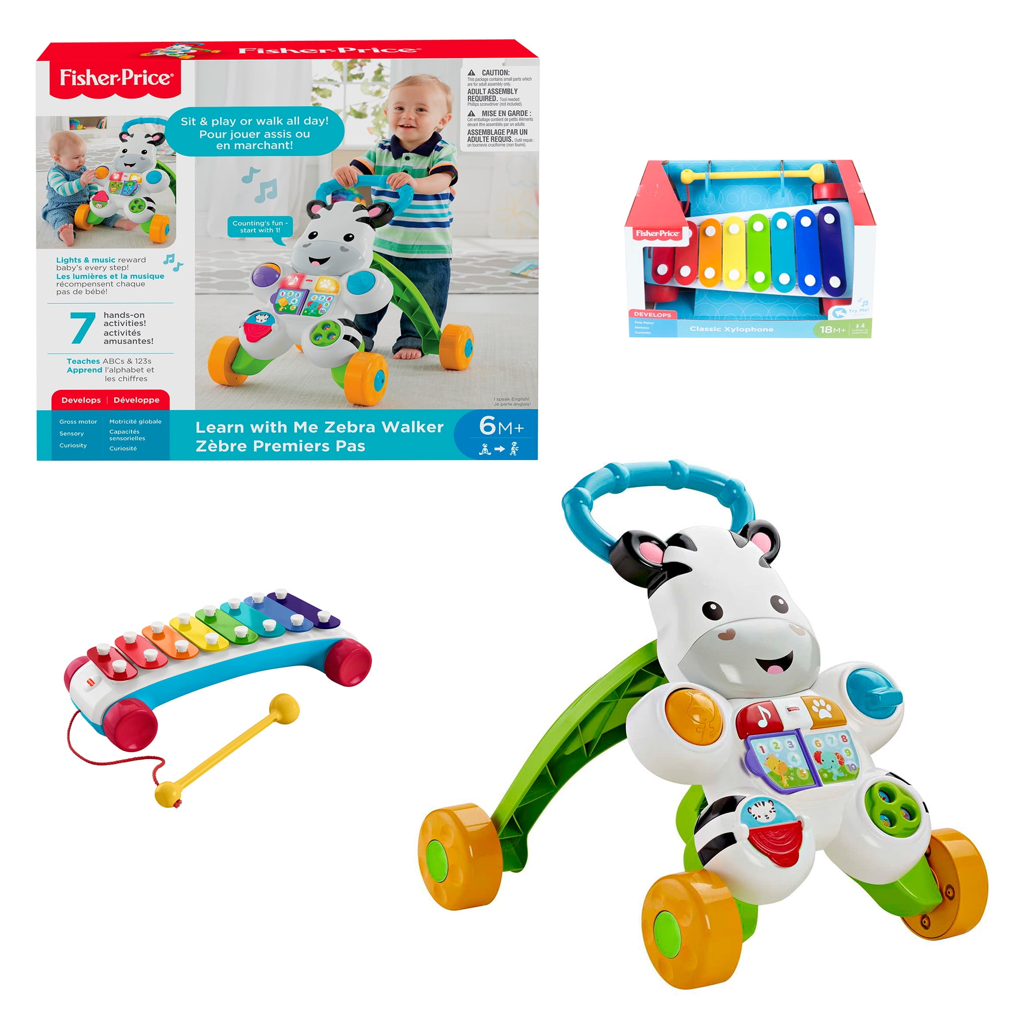 Fisher-Price Bundle - Learn with Me Zebra Walker and Classic Xylophone
