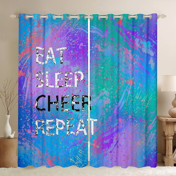 Castle Fairy Eat Sleep Cheet Team Black Out Curtains for Boys Girls,Abstract Gradient Ombre Curtains Pack of 2 (42x63 Each),Girly Dreamy Dance Bedroom Curtains,Microfiber Bedroom Decor