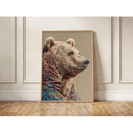 Grizzly Bear Portrait Print Colorful Wildlife Art Animal Decor, Unframed Paper Print