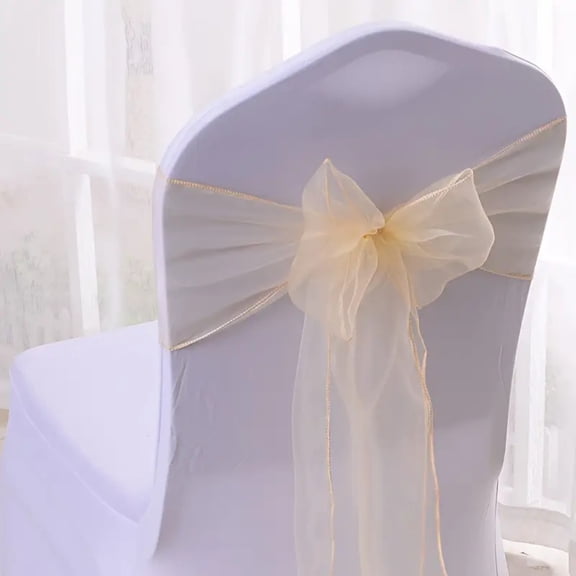 Lavish Cover Premium Glossy Chair Sash, Washable Decorative Bows for Weddings, Parties, Home Decor(Champagne, 10 Packs)