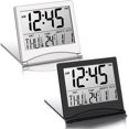 thumbnail image 1 of Reloj despertador digital de viaje de 2 piezas, plegable, con pantalla LCD, calendario, temperatura, modo de repetición, multifunción, pequeño, portátil., 1 of 2