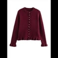 thumbnail image 1 of Suéter Tipo Cárdigan Corto para Mujer, Moderno, con Cuello Redondo, Volantes, Larga, Botones, Prendas de Punto. Rojo M, 1 of 6
