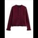 thumbnail image 1 of Suéter Tipo Cárdigan Corto para Mujer, Moderno, con Cuello Redondo, Volantes, Larga, Botones, Prendas de Punto. Rojo L, 1 of 6