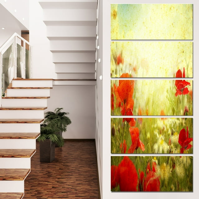 Fond Grunge avec Coquelicots Rouges - Impression sur Toile Florale