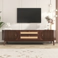 thumbnail image 2 of Rattan TV Stand for TVs up to 75", Modern Farmhouse Media Console with Solid Wood Legs, Storage Cabinet & Entertainment Center,Hidden Cable Management Storage Cabinet for Living Room, 2 of 8